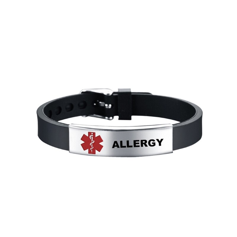 Pulsera de silicona con alerta médica para hombre y mujer, brazalete de silicona ajustable para Diabetes tipo 1, para primeros auxilios de emergencia, Color Rojo: 10