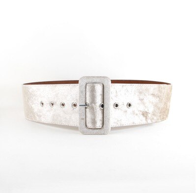 Ceinture Punk Rock pour femmes, avec boucle ardillon argentée, large, pour robe de soirée, en flanelle noire: beige / 5cm width