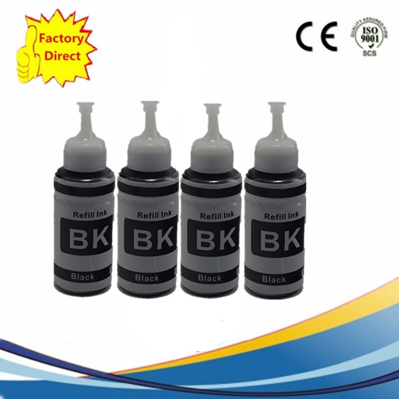 Dye Based Refill Ink Kit For Epson L100 L110 L120 L132 L210 L222 L300 L312 L355 L350 L362 L366 L550 L555 L566 Printer: 4BK