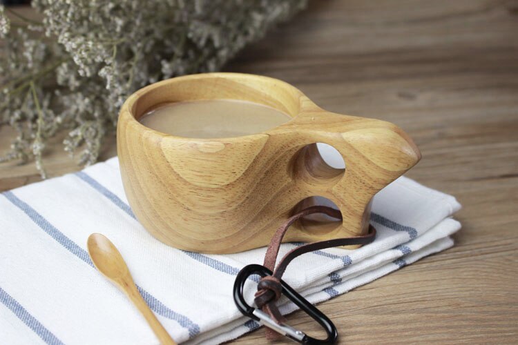 Cup Not Lacquered Timber Coffee-Cup Water Noggin-cup Portable Aleyard Solid Wood Single Double Hole Simple Wooden Mugs: Double Hole