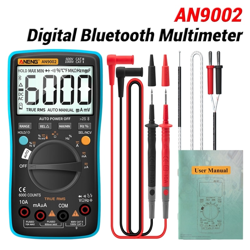 An9002 digitale true rms 6000 counts bluetooth multimeter ac/dc stroom/spanning tester auto-range multimeter