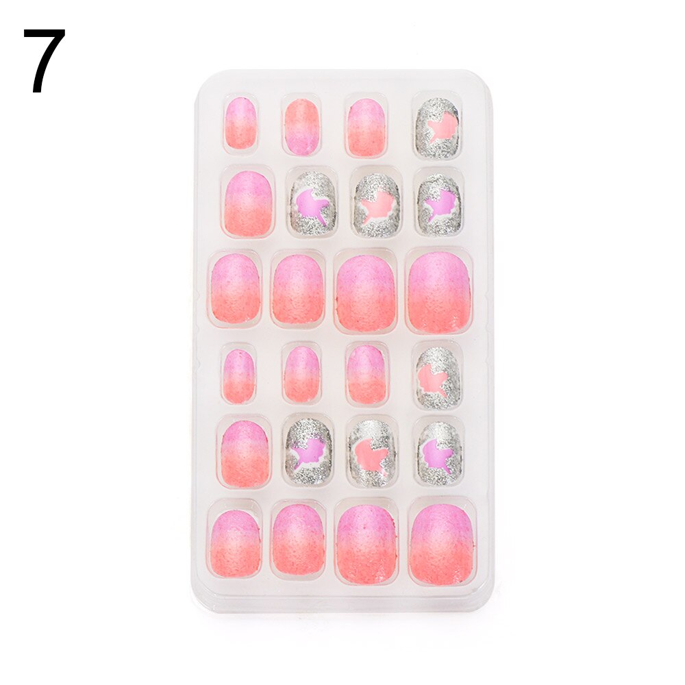 24 pièces dessin animé auto-adhésif faux ongles presse sur ongles enfant couverture complète détachable réutilisable acrylique bâton sur faux ongles: 07