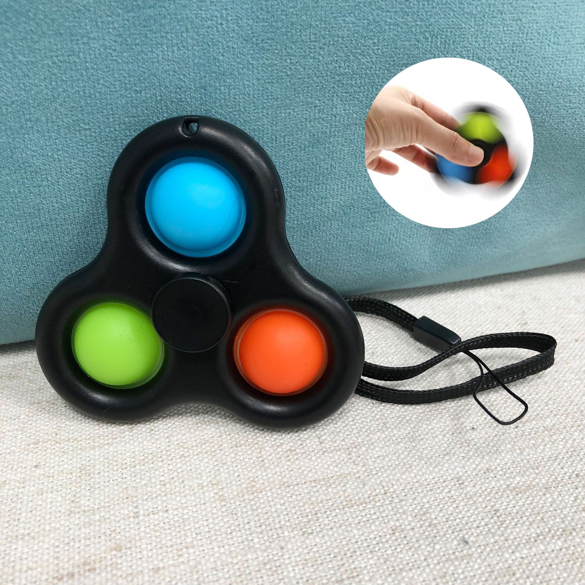 Pop Fidget Spinner Simple Dimple Novelty Finger Spinner Toys Fidget Popit Flip Sensory Office Desk Toys Stress Release: 3 fingers black
