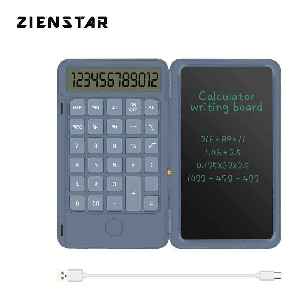Zienstar Hand-Held Rechargeable Inkless Calculator With 6.5 Inch LCD Writing Tablet Lock Button and E-Pen,12 Digit Display
