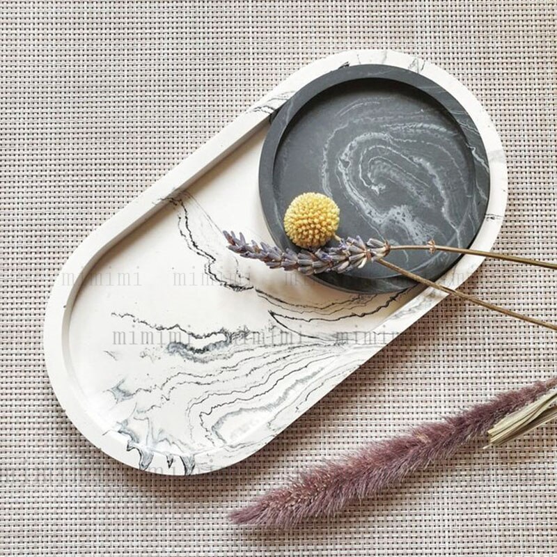 Silicone Oval Tray Mold for Concrete Coaster Jesmonite Mold Concrete Round Tray Mold Candle Tray