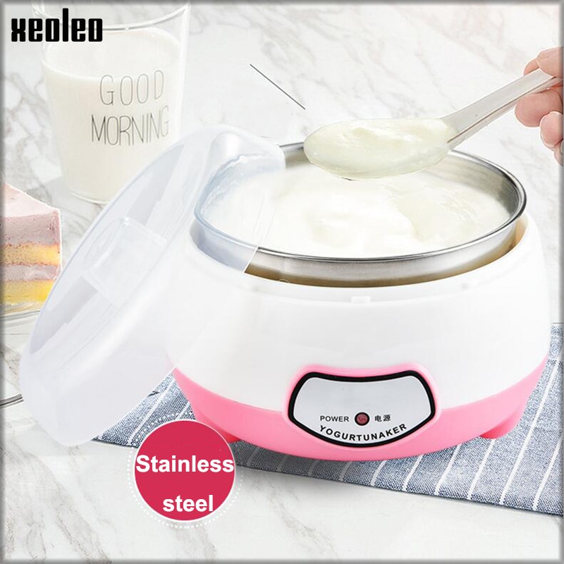 Xeoleo yoghurt maker mini automatisk yoghurt maskine husholdning gør-det-selv yoghurt værktøjer køkkenmaskiner rustfrit stål tank pink 220v