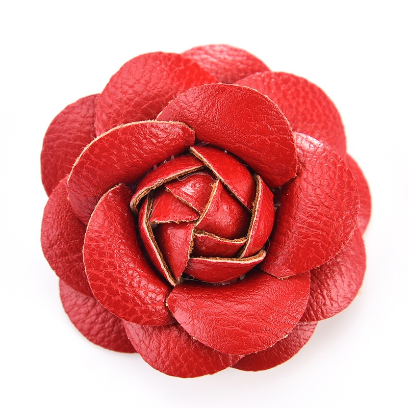 coreano hecho a mano PU cuero Camelia flor broche botón solapa Pin joyería broches ramillete para las mujeres Accesorios