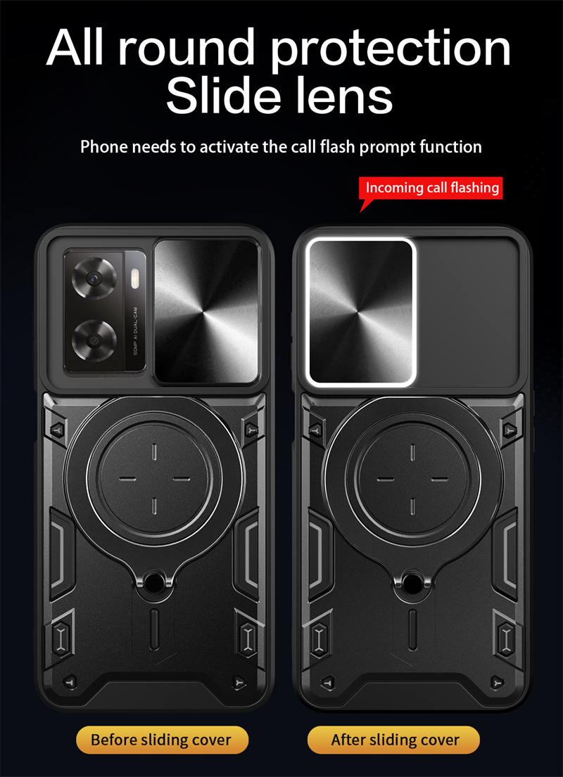 For OPPO A57 4G Case Slide Lens Protection Car Magnetic Stand Ring Phone Case For OPPO A57S A57E A77 Shockproof Armor Back Cover