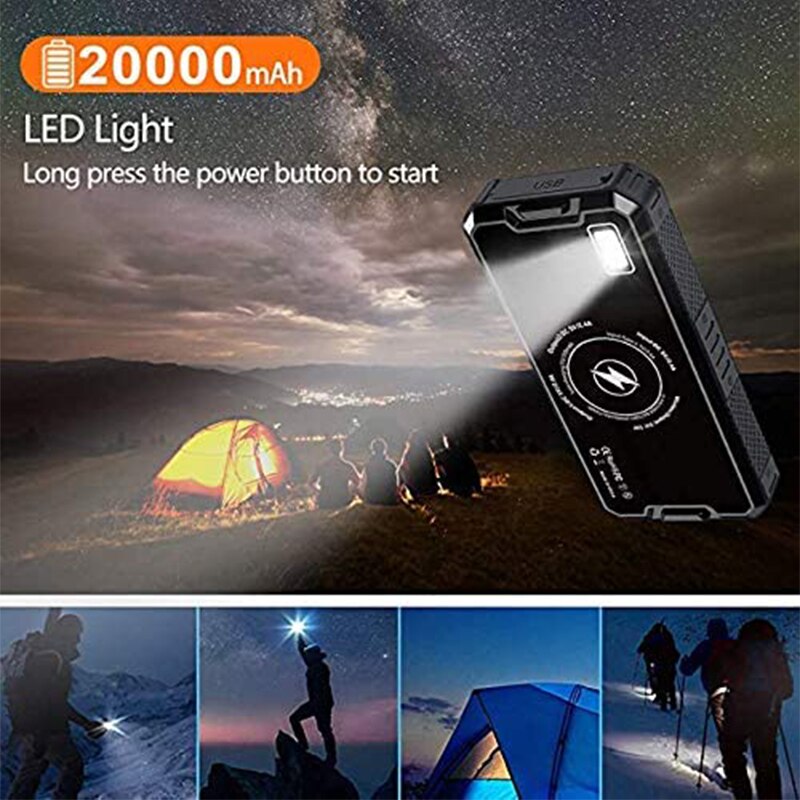 Solar Wireless Charging Battery Power Bank 80000 mA Solar Panel Solar External Charger Portable for iPhone Samsung Huawei
