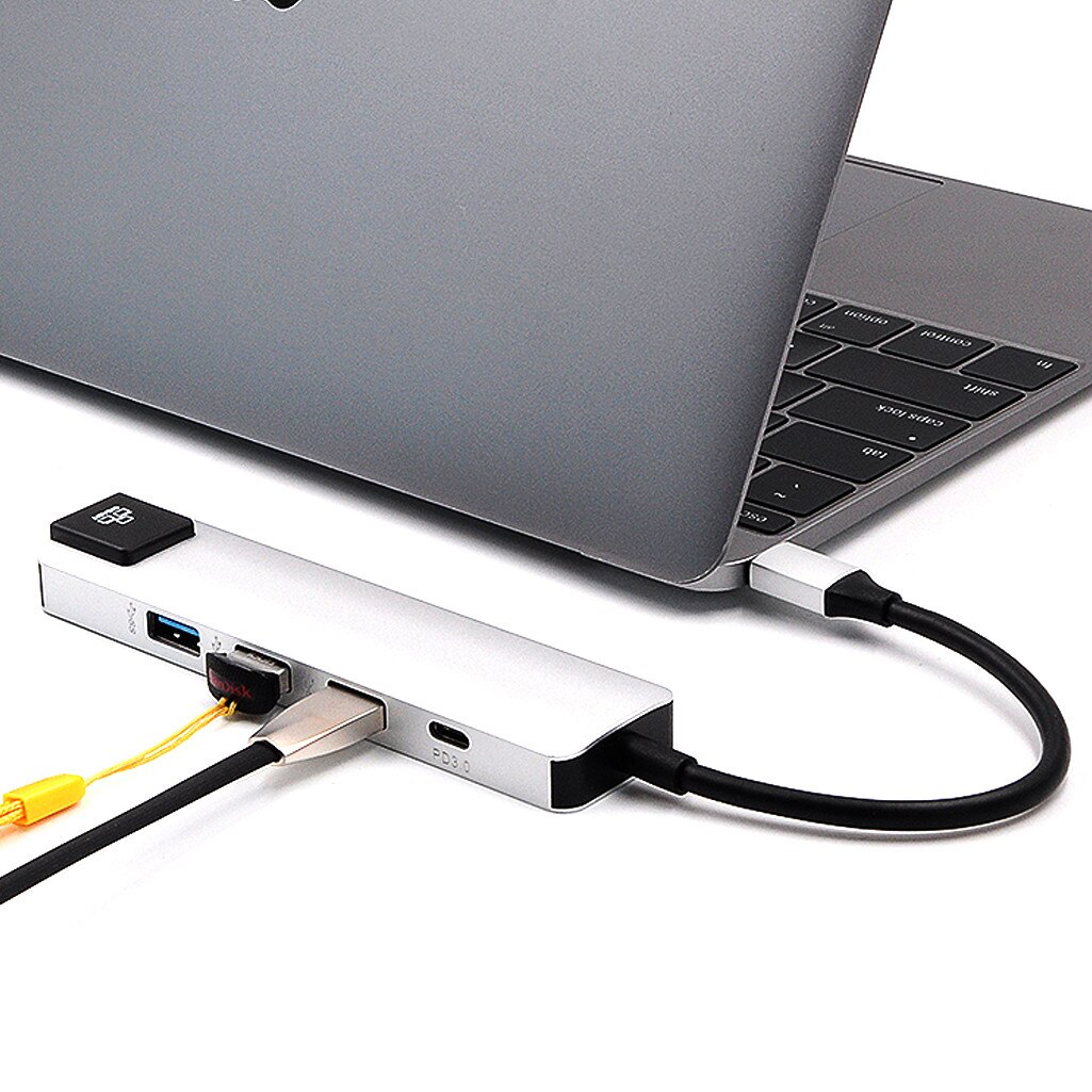 Varme -5 i 1 usb type c hub 4k hdmi usb splitter gigabit ethernet  rj45 lan adapter til macbook pro luft imac pc datatilbehør