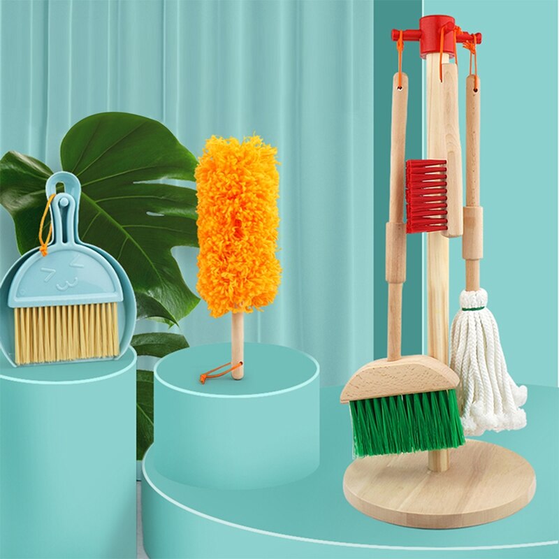 6 Pcs Kinderen Pretend Play Houten Bezem Mop Schoonmaken Tool Speelgoed Brain-Training Speelgoed Voor Kids Educatief Speelgoed