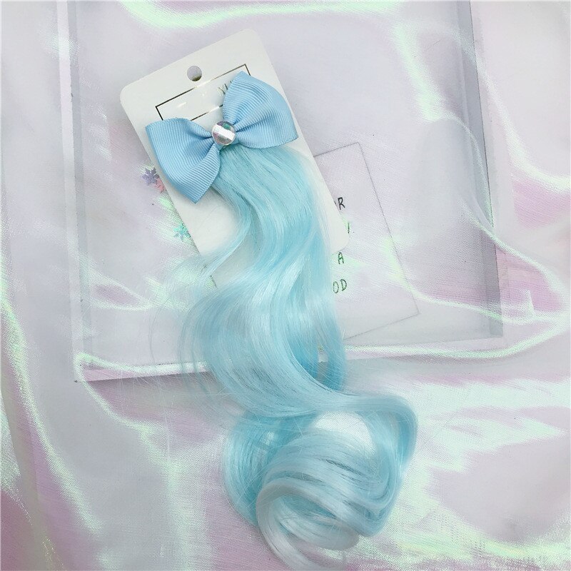 1pc Child Cute Bow Crystal Elastic Hair Band Rubber Band Hair Accessories Kids Wig Headband Girls Twist Braid Rope Headdress: Blue