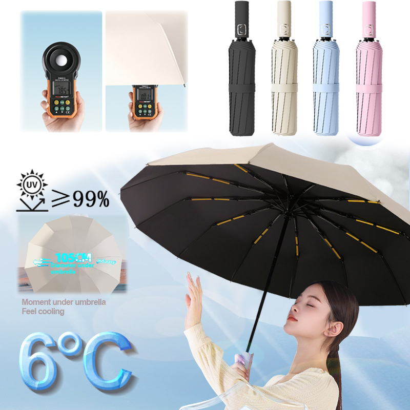 Paraguas UPF50+ a prueba de viento para mujeres/hombres, sombrilla con protección UV automática, paraguas compactos y resistentes para viajes de negocios, resistentes al viento