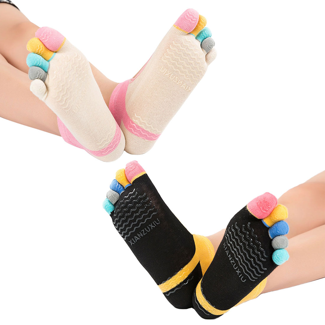 Pilates-socken für damen, fünf zehen, aus baumwolle, rutschfest, yoga-socken, damensocken, verschiedene farben