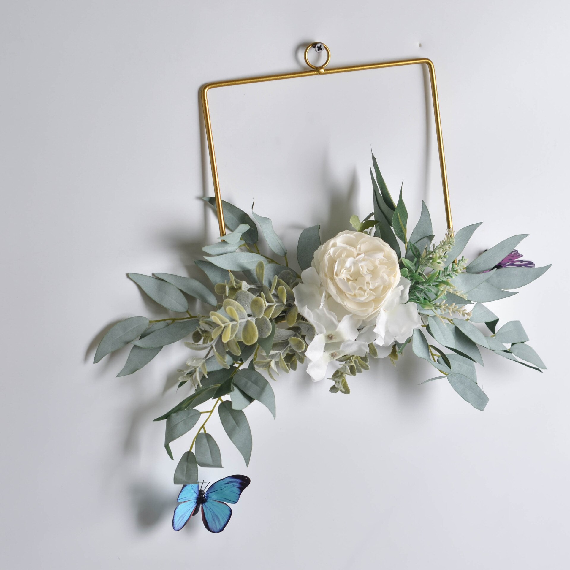 Cilected Floral Hoop Wreath Geometric Wire Round Triangle Square Hoop Frame Of Artificial Flower For Wedding Backdrop Wall Decor: A081R05