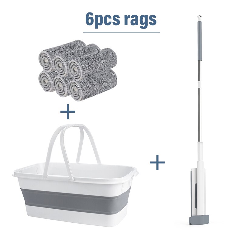 Fregona plana con cubo plegable, accesorio manos libres, almohadilla de repuesto de microfibra, giratoria automática, limpieza del hogar: 6pcs with bucket