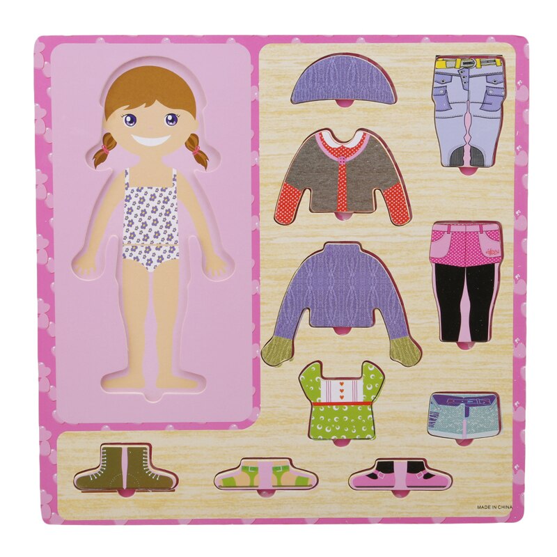Baby Kleding Matching Puzzel Kinderen Houten Speelgoed Kinderen Early Educatief Figuur Puzzel Spelletjes Baby Jongens Meisjes Dress Up Speelgoed: girl