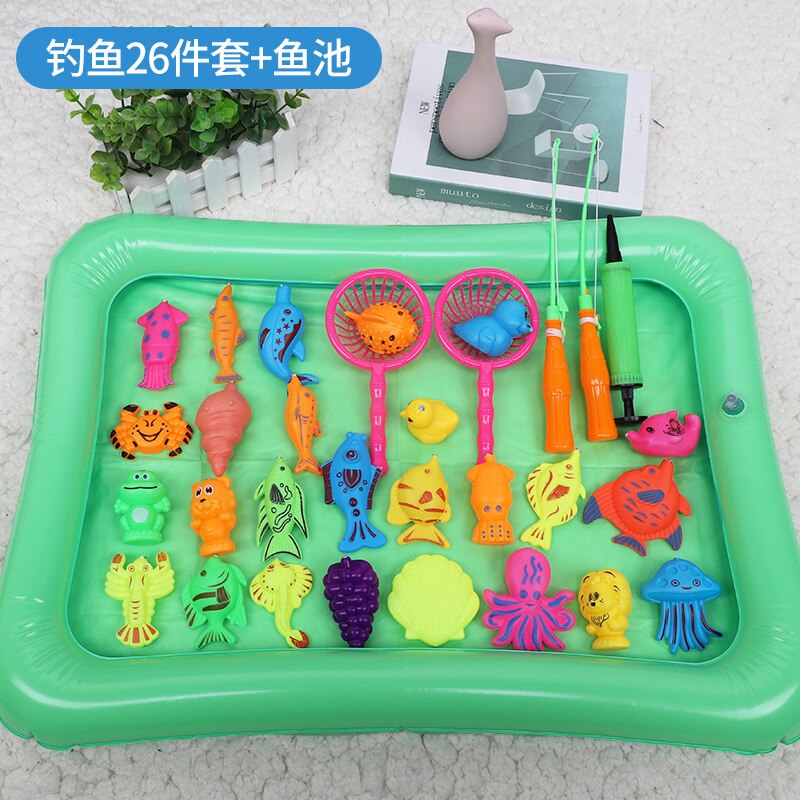 26 impostato di bambini del giocattolo di pesca magnetica piscina bambino1 2 di età del bambino beneficio intelligenza asta della ragazza del ragazzo di compleanno di natale regalo: nero