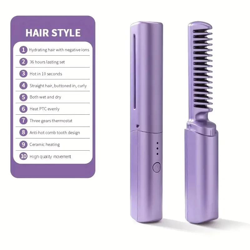 Pente quente de cabelo sem fio portátil mini usb recarregável alisador de cabelo aquecimento rápido alisamento de cabelo ferramenta estilo