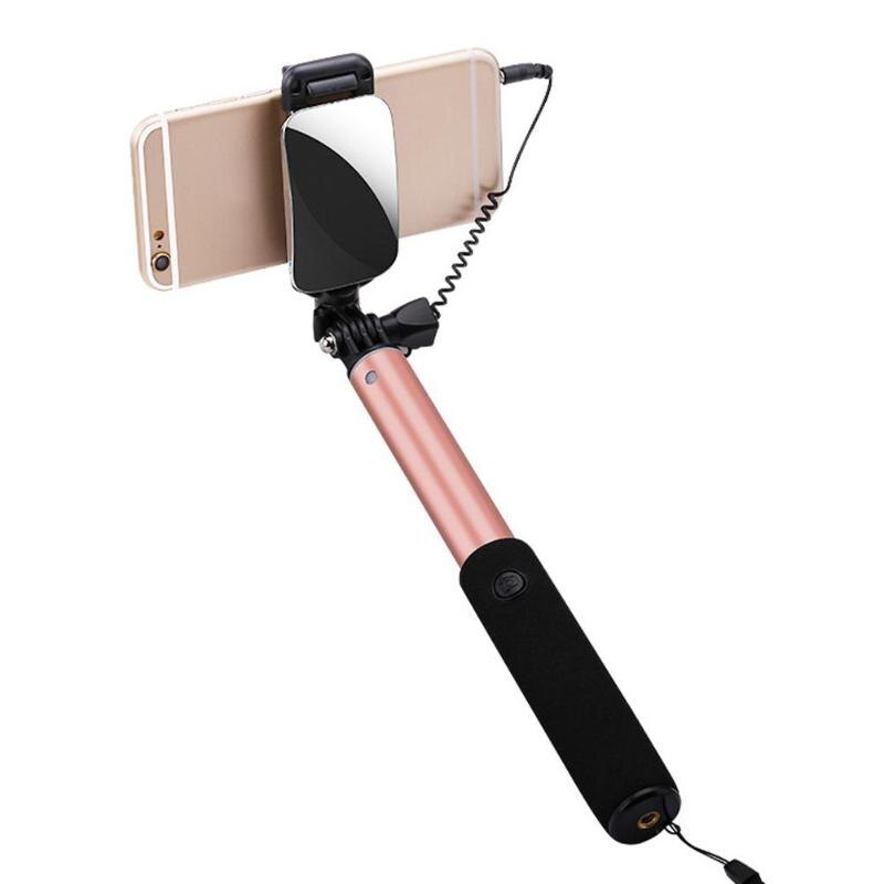 Extendable Selfie Stick Tripod Bluetooth Remote With Mirror For iPhone X 8: Red