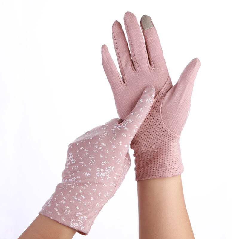 Kvinder sommer anti-slip berøringsskærm elastiske tynde handsker bomuld solbeskyttelseshandsker: Dyb lyserød