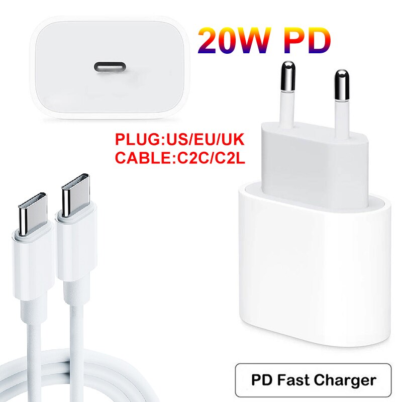 20w PD Charger USB-C Power Adapter With Type C Cable Fast Charger For iPhone 12 Pro Max mini iphone12 iPad Pro For Samsung