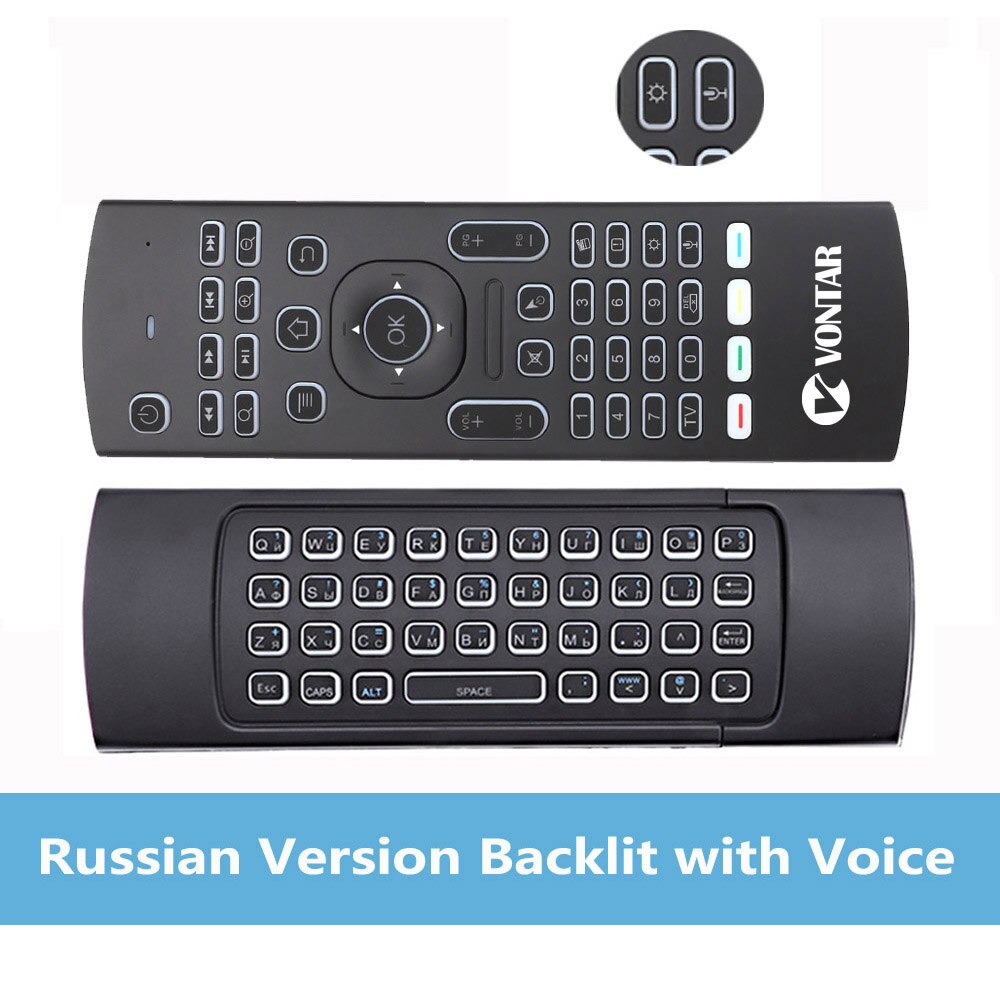 VONTAR-teclado inalámbrico MX3 Pro para Android TV Box, periférico con retroiluminación, 2,4G, Control remoto, aprendizaje IR, Fly Air, ratón, X92, X96: RU Backlit  Voice