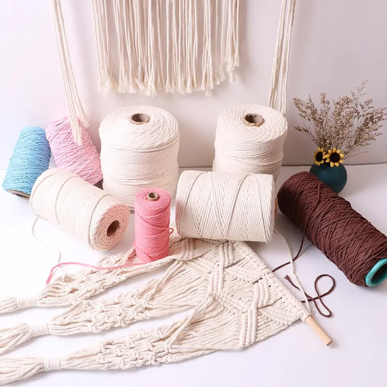 1-6mm DIY makrama sznur bawełniany sznur 100m sznurek sznurek bawełniany rzemiosło ścienne wiszące praca ręczna strona główna Bohemia dekoracje ślubne