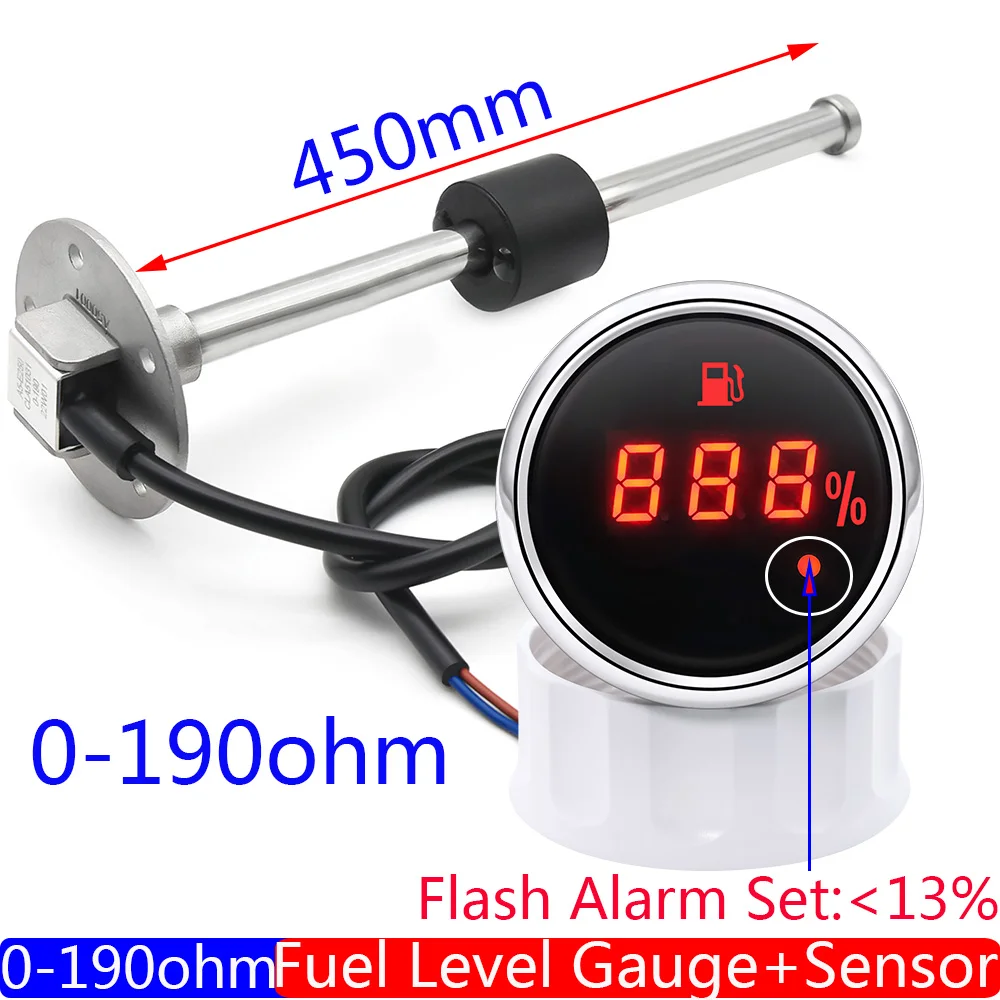 Auto Digital 52mm Fuel Level Gauge With Alarm Light 0-190 Ohm Oil Tank Indicator Meter Marine Fuel Level Sensor 100-600mm custom: PURPLE