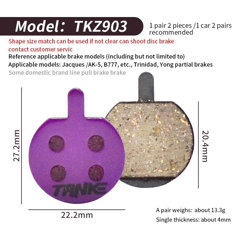 TANKE MTB Semi Metal BIke Brake Pads Quiet For Bicycle Disc Brake M8020 M6100 MT200 Guide Code E9 DB ER MT4/6 Cycling Bike Part: PURPLE