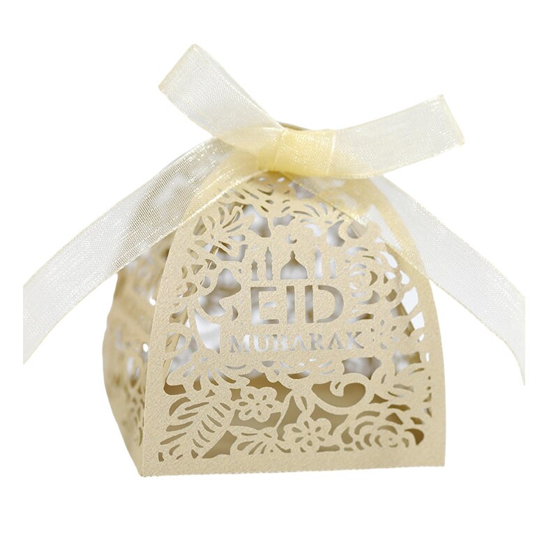 20/50Pcs EID Mubarak Candy Boxes Ramadan Kareem Biscuit Favor Boxes Hajj Islamic Muslim Eid Al-Fitr Festival Party Supplies: Beige Gold / 50pcs