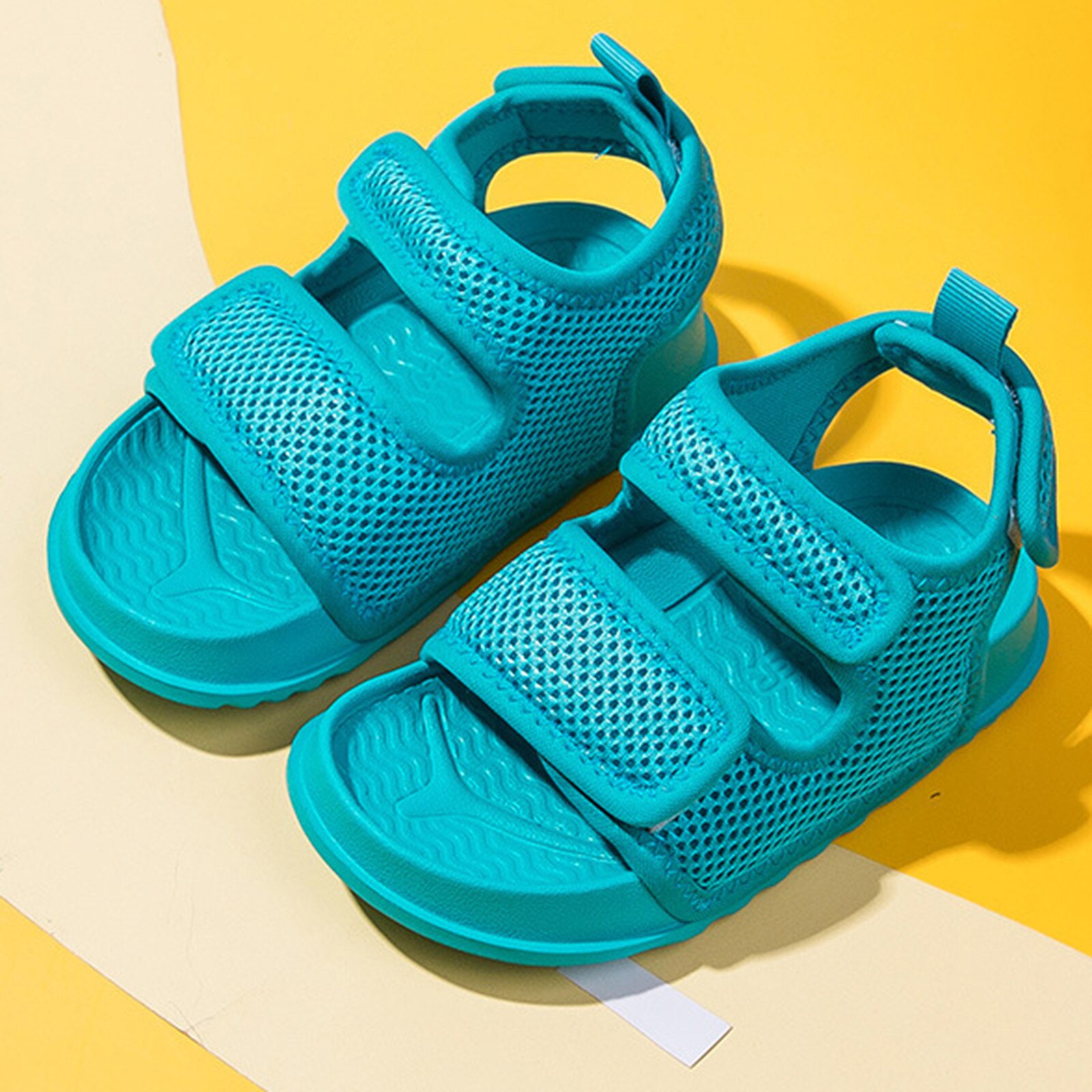 1-8 Years Kids Unisex Mesh Hook-loop Sandals Kid Solid Color Flat Shoes Non-slip Rubber Sole Eva Cross Sandals For Boys Girls#23