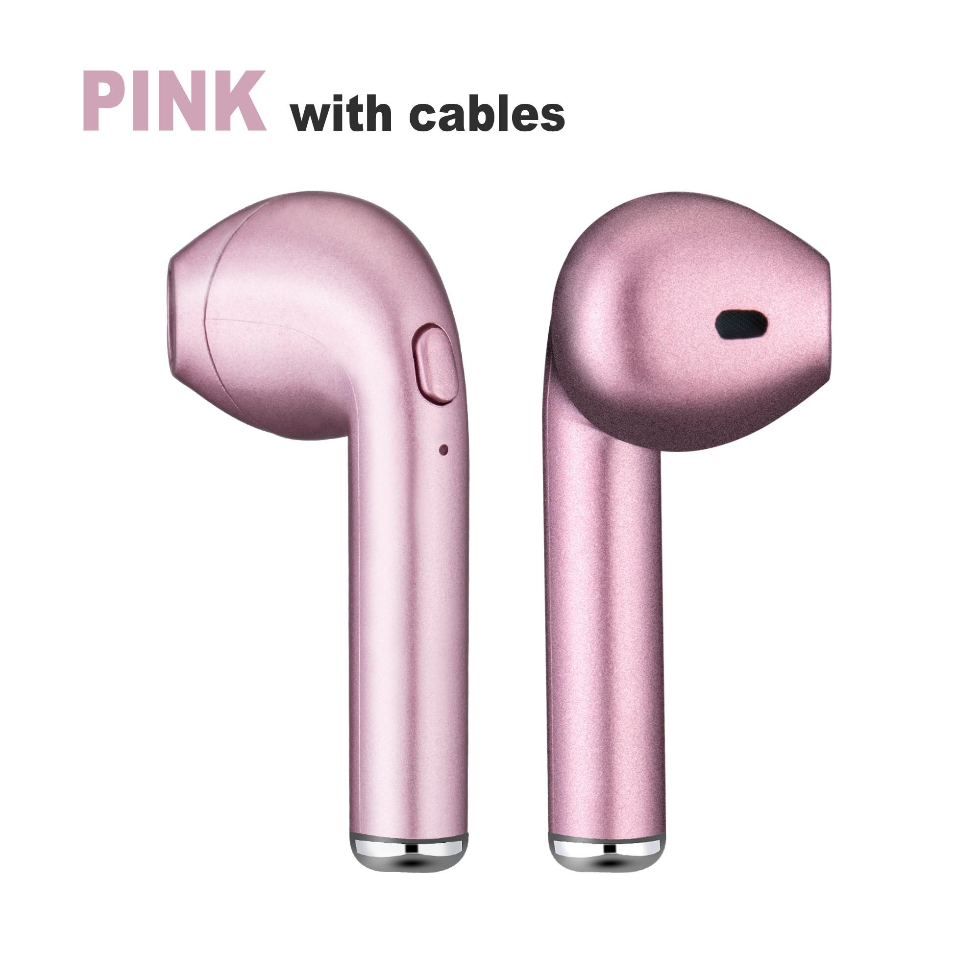 In-ear I7 i7s TWS auriculares inalámbricos Bluetooth auriculares con micrófono para teléfonos apple xiaomi huawei con cables: 2Pink with Cable