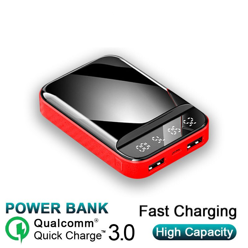 Mini Power Bank 20000Mah Power Bank 2 Usb Poorten Digital Display Charger Lcd Draagbare Externe Batterij Voor Iphone Xiaomi: red