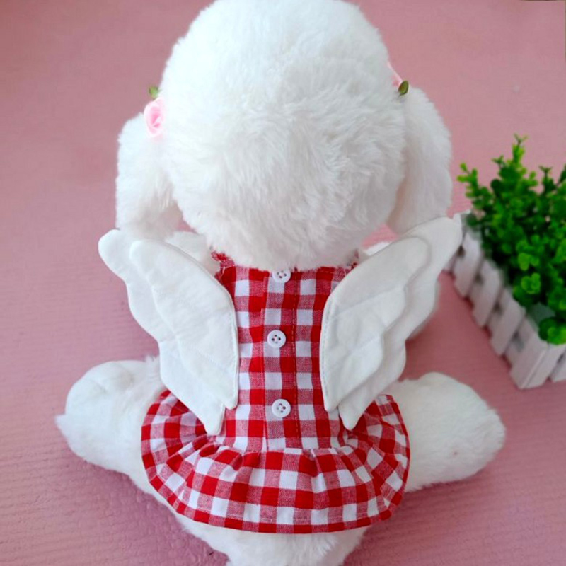 Vêtements d&#39;été pour chiens, Costume pour animaux de compagnie, jupe à carreaux avec ailes, décor de fête d&#39;anniversaire, robe douce pour petit chien: Rouge / S