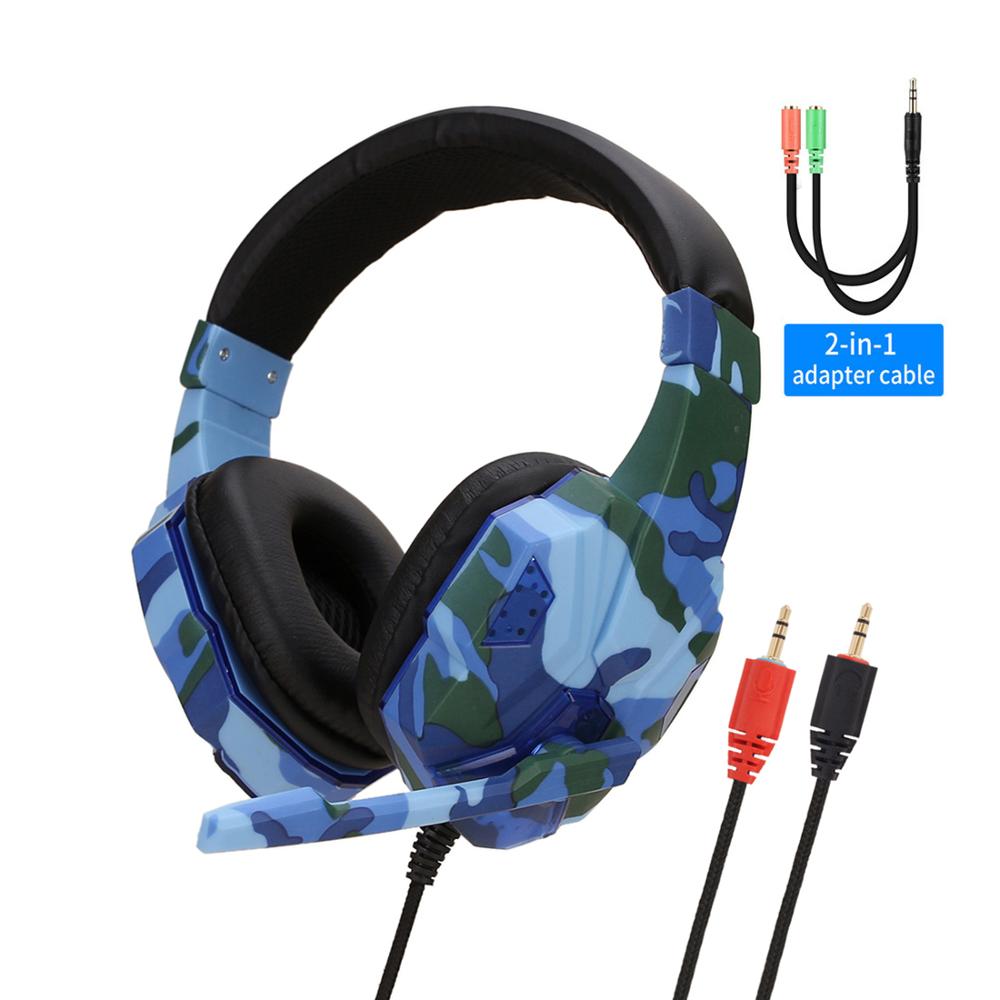 High-Grade Led Light Gamer Wired Headset For PS4 Switch Computer PC Bass Stereo Headphones With Mic Voice Control Men: Blue PC