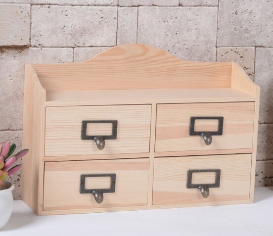 Distressed Light Blue Solid Wood Small Jewelry Box Drawer: primitive original