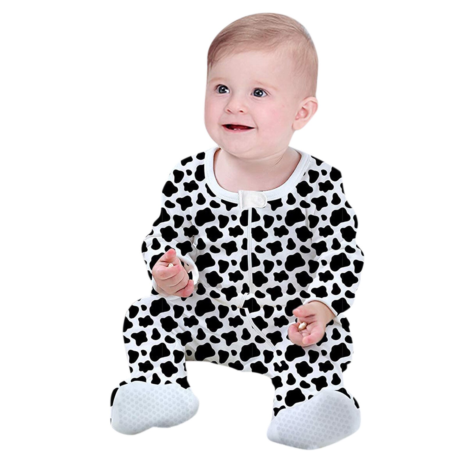 Baby Baby Jongens Meisjes Koe Print Pyjama Nachtkleding Rits Betaalde Pak Romper Jumpsuit Baby Kleding Polka Dot Koe Patroon