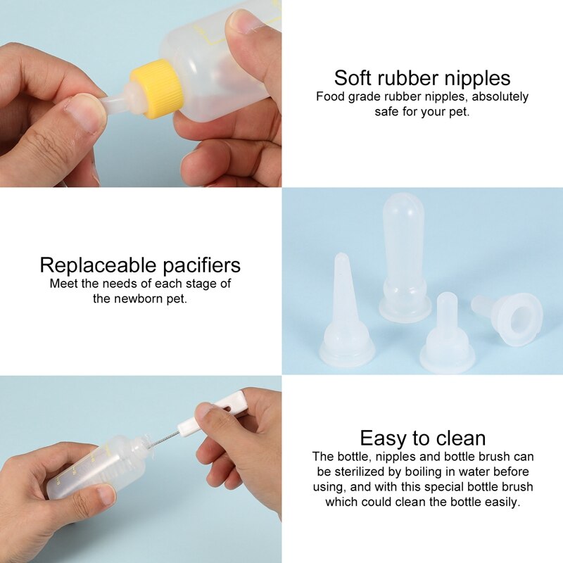 Puppy Nursing Bottle Kit Dog Cat Puppy Milk Feeding Bottle With 4 Replacement Nipples Milk Feeder Care Set And Nipple Brush