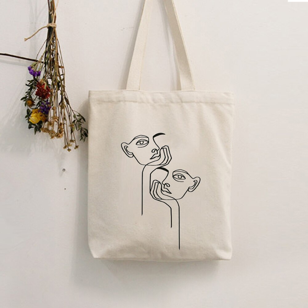 Fourre-tout décontractés ligne Art impression femmes toile sacs à bandoulière grandes dames sac à provisions sacs à bandoulière sac à main pour femmes Eco Shopper