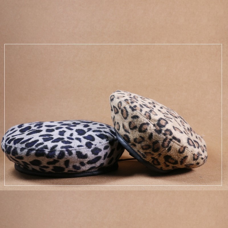 Leopard varm ruskind forår efterår vinter baret kvinder fransk kunstner hue baret hat til kvinder baret hat
