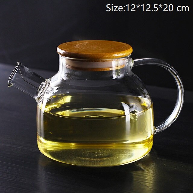 Tea Pot Set Heat-resistant Glass Jug Can Be Heated Bamboo Lid Large Capacity Borosilicate Glass Kongfu Tea Set Kitchen Supplies: A