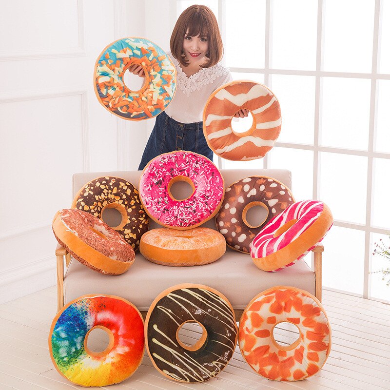 Coussin éponge à donuts 3D 40 cm | Rond et doux, coussin de siège de chaise en peluche, pour maison bureau voiture, oreiller décoratif, jouet