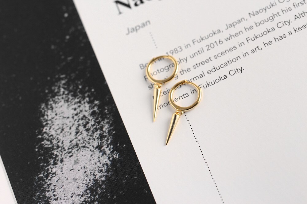 F.I.N.S Punk Sterling Silver Earrings S925 Silver Hiphop Rivet Spike Ear Hoops Earrings Small Buckle Earrings for Unisex: Gold Plated YHE0106