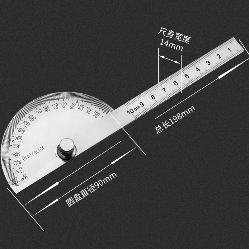180 Degree Adjustable Multifunction Stainless Steel Roundhead Ruler Mathematics Measuring Tool Hand Operated Tools