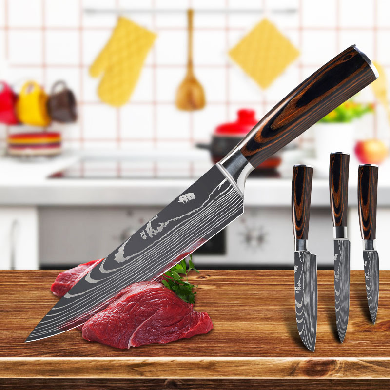 Köksknivar set kockknivar rostfritt stål imitation damaskus mönster santoku klyv skärning verktygsknivar