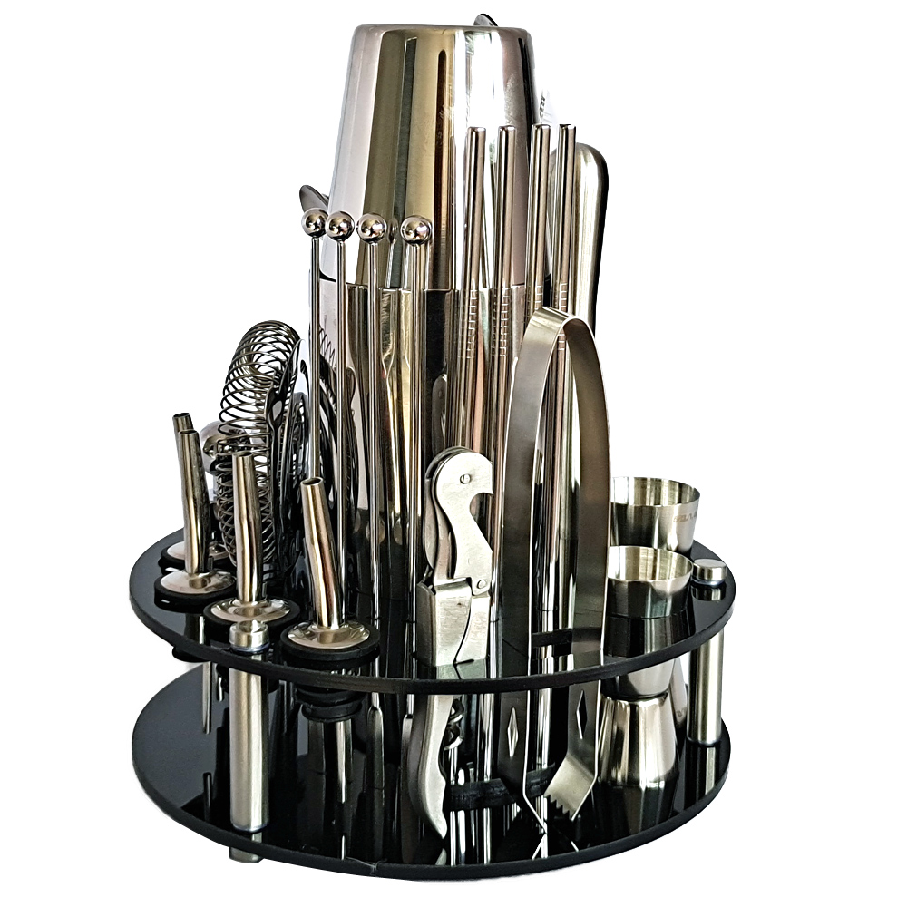 Bartender Kit, Cocktail Shaker Set With Rotating Acrylic Holder. Home DIY Suit for Mixed Drinks Martini Bar Tools Perfect