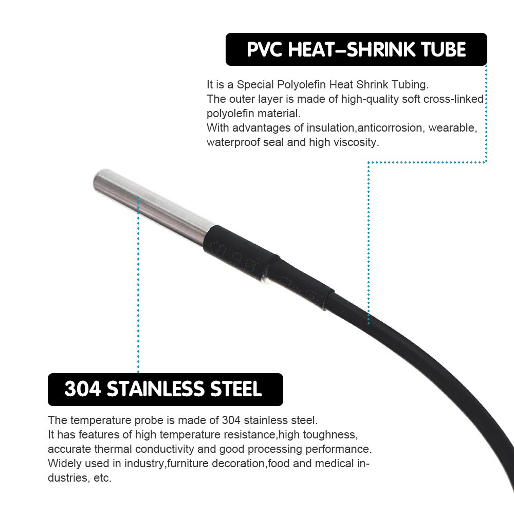 3PCS DS18B20 Stainless steel package Waterproof temperature probe Tem- sensor +4.7K Resistor For Arduino(100CM)