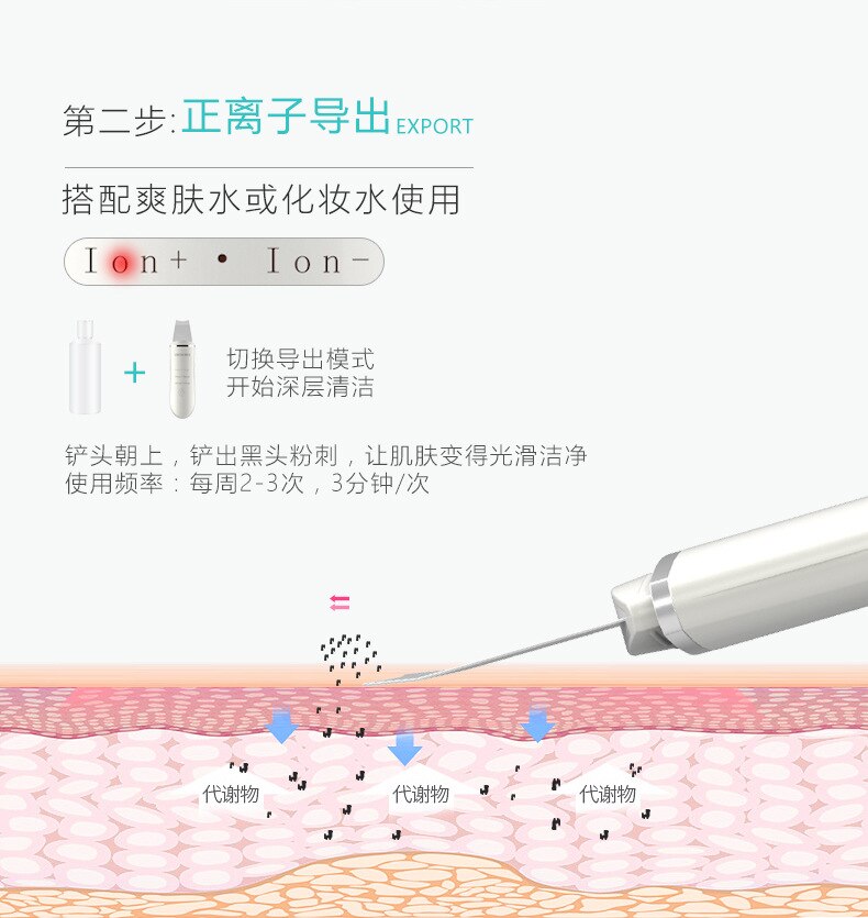 Instrumento de limpieza antiarrugas con iones negativos, limpiador cutáneo ultrasónico de entrada y salida Facial, instrumento cosmético