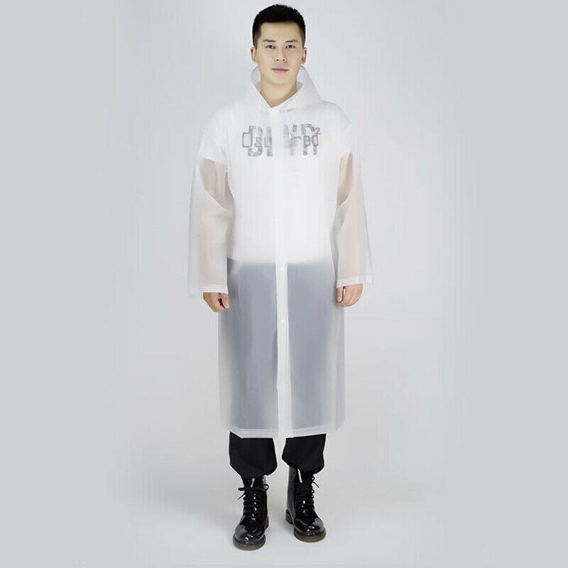 Men Women Waterproof Raincoats EVA Transparent Button Hooded Raincoat Portable Outdoor Travel Rain Coat Poncho Plastic Rainwear: White